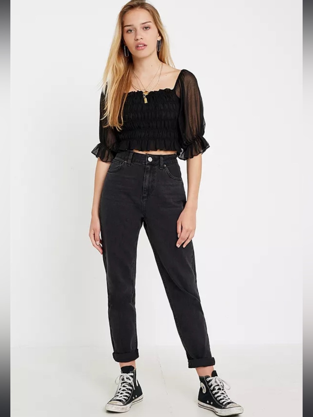 Urban Outfitters Shaina Ruched Cropped Long Sleeve top